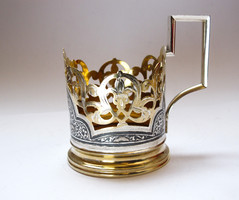Aranyozott,niellós szovjet ezüst teás pohár eredeti üvegbetéttel.