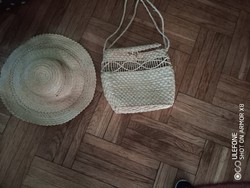 Tündéri jó állapotú szalma kalap és táska az 1970-es évekből
