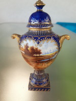 Antik Zsolnay jelenetes fedeles váza