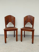 Antique 2 piece art deco carved hardwood chair 4380