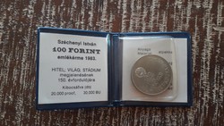 Széchenyi István 100 forintos emlékérme HITEL, VILÁG, STÁDIUM megjelenésének 150. évfordulójára 1983