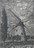 Eva Scultéty: Windmill (etching 28x39 cm)