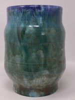 Large marked retro ceramic vase in turquoise green and blue -cz