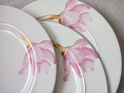 Hutschenreuther csontporcelán rózsaszín arany virágos tányérok 3db