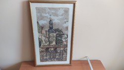 (K) beautiful Rudolf Blahos (?) Etching 30x50 cm with frame