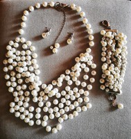 chanel stílusú fehér gyöngy szett fülbevaló karkötő nyakék vagy hosszú nyaklánc hagyatékból