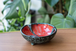 Retro ceramic ashtray - small green serving with small legs