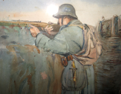 Quality at a gift price! In a trench, World War I watercolor picture 1918