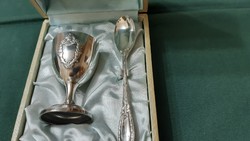 French xix. Century silver egg cup with small spoon