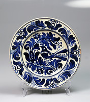 Korondi madaras kék-fehér fali tányér