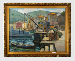 Olaj vászon festmény. Proday Lajos "Kikötő" 1937.