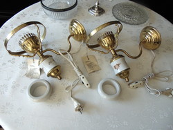 2 db régi porcelán - réz falikar, fali lámpa
