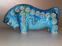 Vintage beautiful and very rare bitossi aldo londi rimini blue ceramic bull statue