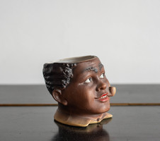 Biscuit porcelain tobacco holder - tobacco box without lid - black boy's head - xix.Sz/xx.Sz.Front