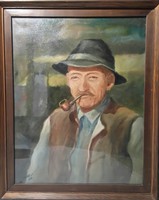 Nagyapó - káprázatos szignózott olajportré, üveglappal védve