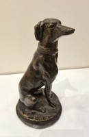 Barye: Ülő agár, antik bronz kutya szobor