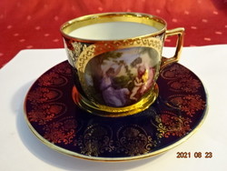 Victoria porcelán Ausztria, antik teáscsésze + alátét, jelenetet ábrázoló képpel.  Vanneki!