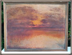 Halvax Gyula - Balatoni naplemente - olaj-vászon festmény
