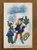Kellemes Karácsonyi Ünnepeket képeslap - Kecskeméty Károly rajz