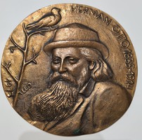 Herman Ottó bronz plakett 14 cm OM jelzett