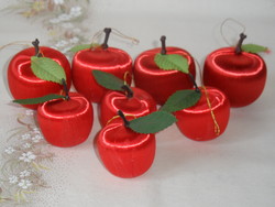 Retro, régi piros selyem alma karácsonyfadísz ( 8 db.)