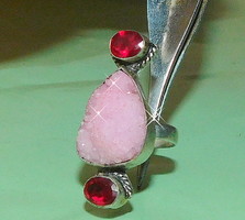 Rare! Pink druzy agate. Ruby Tibetan Silver Ring 6.5