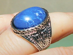 Lápisz Lazuli Ásvány köves Díszes Etnikai Tibeti Ezüst Gyűrű 9-es