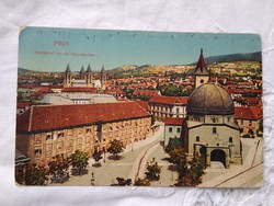 Antik képeslap/fotólap Pécs Széchenyi tér és Gimnázium 1925