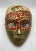 Régi indiai tűzzomànc festésű réz maszk