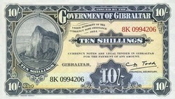 Gibraltár 10 shillings, 2018, UNC bankjegy