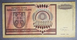 Horvátország Krajinai Szerb Köztársaság 50 millió Dinara 1993 F-