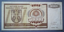 Horvátország Krajinai Szerb Köztársaság 50.000 Dinara 1993 F