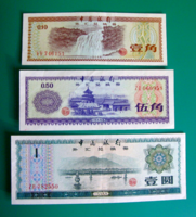 KÍNA –1979 - 3 db-os Foreign Exchange Certificates Bankjegy lot - 10, 50 Fen és 1 Yüan