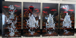 Gyönyörű gyöngyház berakásos lakk képek (4db 59x29cm) Feng Shui Istenek (Fuk, Luk, Sau)