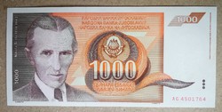 Jugoszlávia 1000 Dinara 1990 Unc