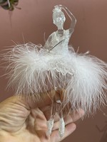 Gyönyörű fehér tollas balerina karácsonyfadísz csomag