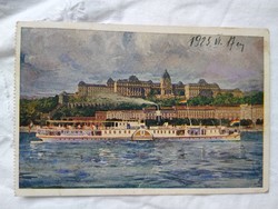 Antik képeslap Budapest Ferenc Ferdinánd főherceg személyszállító gőzös a királyi várpalotával 1925