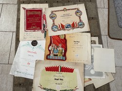 Szocialista kommunista oklevél csomag kiváló munkás dolgozó kitüntetés díszoklevél