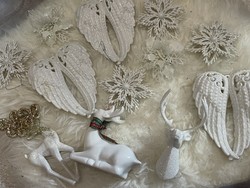 Gyönyörű fehér csillámos karácsonyfadísz csomag