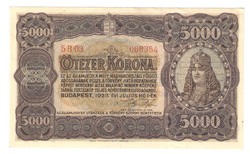 1923. 5000 korona Hajtatlan állapotban! RITKA!!!