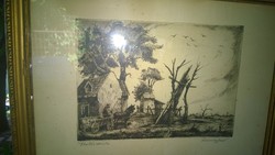 Remsey J. (Nagykőrös 1885-Gödöllő, 1980) fisherman's tavern etching