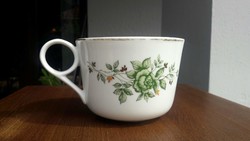 Nagy méretű HOLLÓHÁZI porcelán teás bögre, csésze, pohár, zöld rózsás