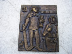Súlyos bronz dombormű - relief középkori jelenettel
