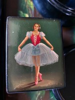 Régi festett kis fadoboz 1960 balerinás szelence ékszertartó
