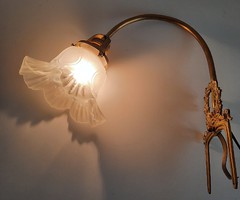 Klasszicista kottatartó réz lámpa, fodros üvegbúrával