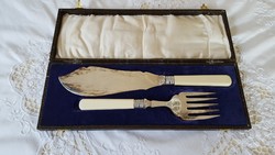 Antique epns silver-plated, fish serving fork-knife set, engraved