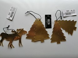 Arany tükrös karácsonyi függesztékek - rénszarvas, fenyőfa