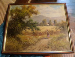 50 x 40 cm-es Barsi Béla festmény vékony fa keretben , őszies színekkel .