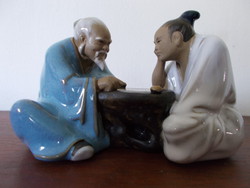 "Mester és tanítványa" kínai, mázas kerámia figura