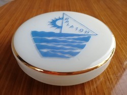 Milk glass box, pixis, bowl with Balaton inscription